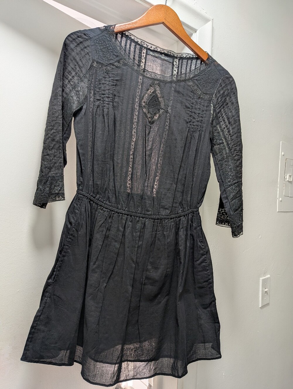 Zara Black Midi Dress with Lace Insets